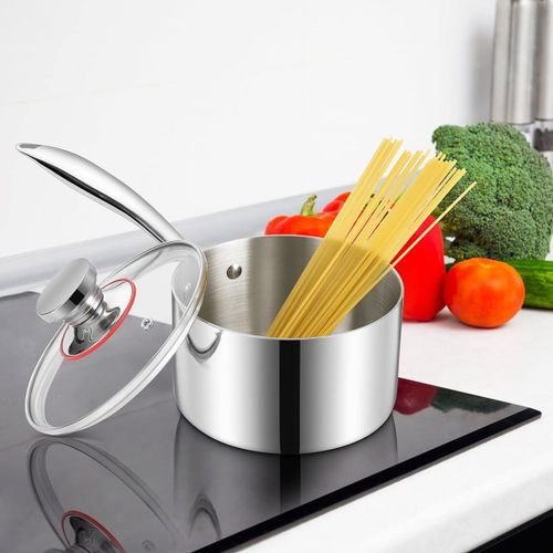 Casserole De 1 Qt, À Lait En Acier Inoxydable Avec Couvercle Verre, Batterie Cuisine Induction Pour La Cuisson Du Ragoût Bouillant