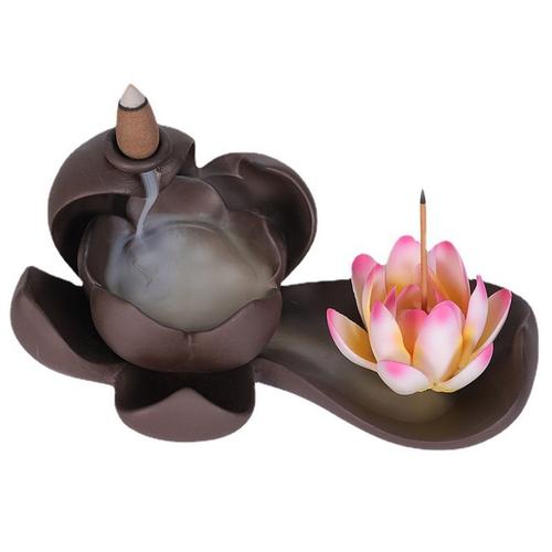 ÉLéGant Lotus BrûLeur D'Encens Cascade Porte-Encens en CéRamique Encensoir Artisanat AromathéRapie pour la DéCoration IntéRieure Bureau B