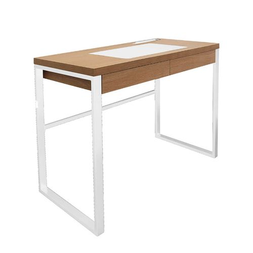 Caleb - Bureau Plateau Effet Bois Et Piètement Blanc