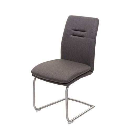 Chaise De Salle À Manger Hwc-H70, Chaise De Cuisine, Balancant, Tissu, Acier Inoxydable Brossé   Gris-Brun