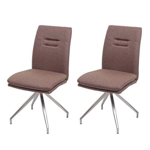 2x Chaise De Salle À Manger Hwc-H70, Chaise De Cuisine, Tissu, Acier Inoxydable Brossé   Brun