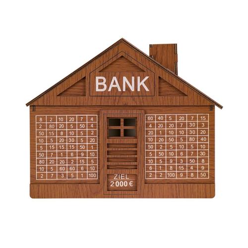 Tirelire en Bois en Forme de Maison avec Comptoir, Artisanat en Bois, BoîTe D'éConomie D'Argent, Banque de PièCes Portable, Argent Marron 2000