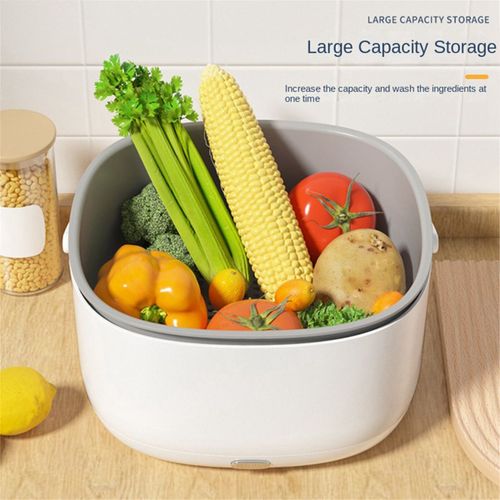 Panier de Lavage de LéGumes éLectrique Cuisine Multifonction Double Couche éGouttoir à Fruits et LéGumes Machine à Laver les Fruits