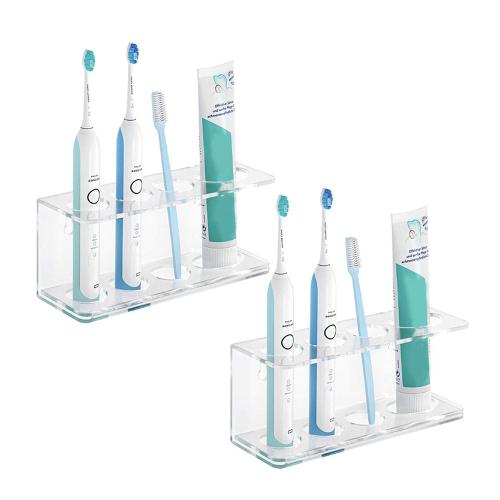 2 PièCes Porte-Brosse à Dents éLectrique Mural 4 Fentes Acrylique Dentifrice Nettoyant Support de Stockage Support Suspendu éTagèRe