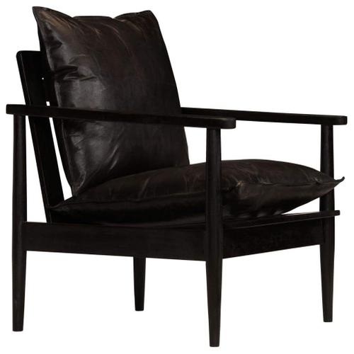 Fauteuil Chaise Siège Lounge Design Club Sofa Salon Cuir Véritable Avec Bois D'acacia Noir Helloshop26 1102335