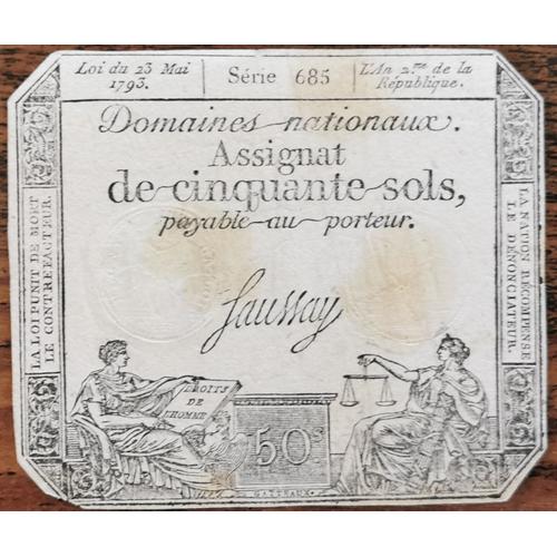 Assignat 50 Sols - 23 Mai 1793 - Série 685 - Domaine Nationaux - Saussay