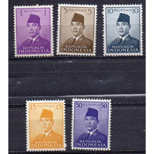 Indonésie-Lot De 5 Timbres Neufs- Président Sukarno