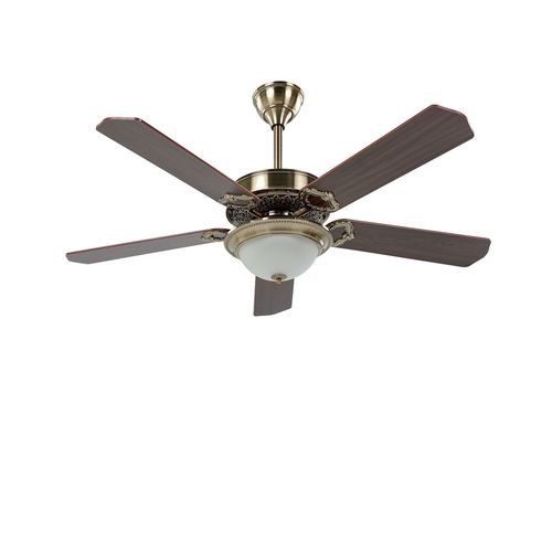 Ventilateur de plafond effet bois foncé et doré avec lampe BEGEJ