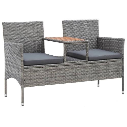 Vidaxl Banc De Jardin 2 Places Et Table À Thé 143 Cm Poly Rotin Gris