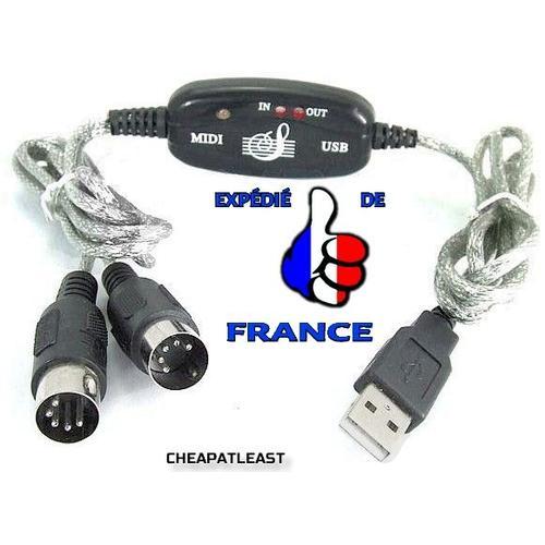 Cable Adaptateur Interface - convertisseur Usb / Midi In - Midi Out pour clavier / Piano vers Mac ou Pc