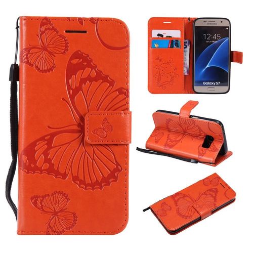 Étui Pour Samsung Galaxy S7 Avec Support De Fente Pour Carte Couverture Antichoc Flip Kickband Couverture Magnétique Cuir Pu - Orange