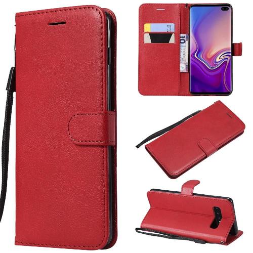 Flip Étui Pour Samsung Galaxy S10 Plus Cuir De Haute Qualité Couleur Solide Classique Étui De Téléphone Portefeuille D'affaires Avec Fente Pour Carte - Rouge