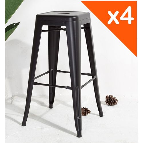 Kosmi - Lot De 4 Tabourets De Bar En Métal Noir Mat, Tabouret Haut Hauteur 76cm Parfait Pour Table De 100 Cm Et Plus