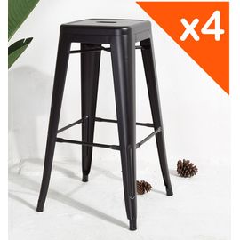 Kosmi - Lot De 4 Tabourets De Bar En Métal Noir Mat, Tabouret Haut Hauteur 76cm Parfait Pour Table De 100 Cm Et Plus