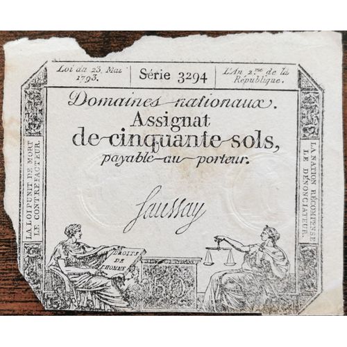 Assignat 50 Sols - 23 Mai 1793 - Série 3294 - Domaine Nationaux - Saussay