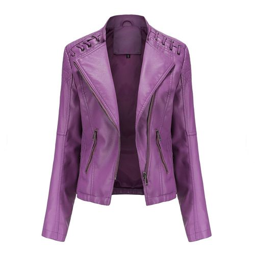 Veste Pu Cuir Femme De Marque Luxe Uni En Slim Blouson Femmes Moto Vêtements Manteau Noirfbcn79