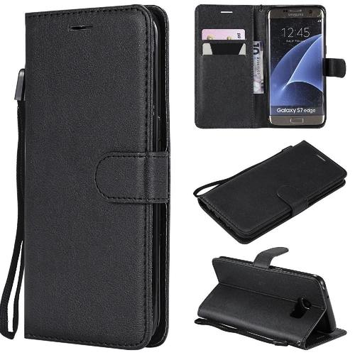 Flip Étui Pour Samsung Galaxy S7 Edge Avec Fente Pour Carte Couleur Solide Classique Étui De Téléphone Portefeuille D'affaires Cuir De Haute Qualité - Noir