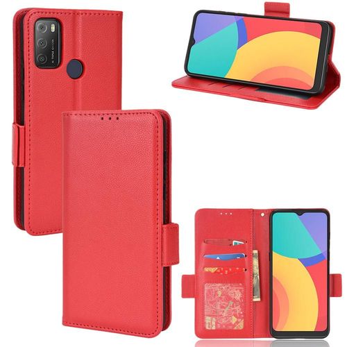Étui Pour Alcatel 1s 2021 Cuir Pu Titulaire De Fentes Pour Cartes Boucle Latérale Magnétique Portefeuille - Rouge