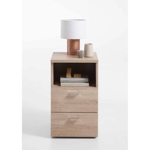 Paris Prix - Table De Chevet 2 Tiroirs "Macom" 61cm Chêne