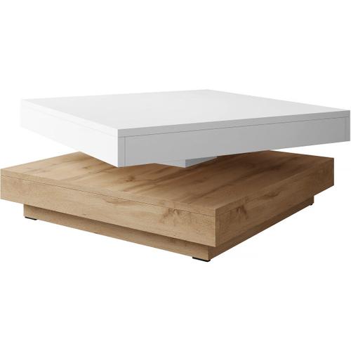 Table Basse Rotative "Druzjan" - 70 X 70 X 34 Cm - Marron/Blanc