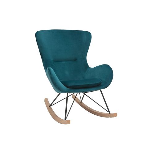 Rocking Chair Design Velours Bleu Pétrole Eskua