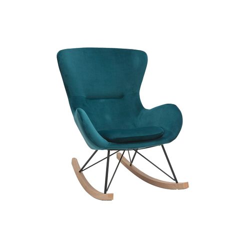 Rocking Chair Design Velours Bleu Pétrole Eskua