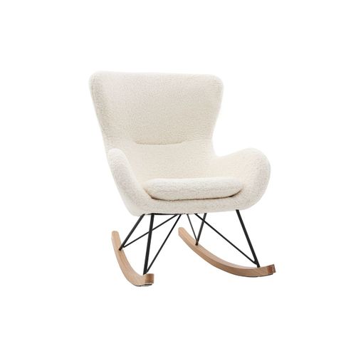 Rocking Chair Design Tissu Blanc Effet Peau De Mouton Eskua