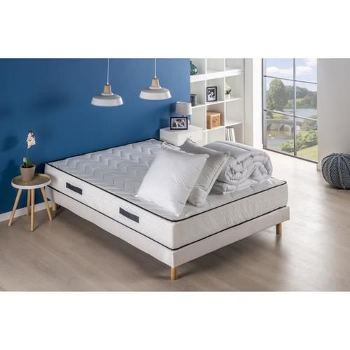 Pack Pret A Dormir Relax - Matelas Sommier 140x190 Couette 2 Oreillers - Deko Dream