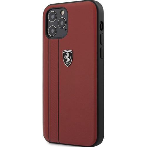 Coque Ferrari Carbone Noire Et Bandes Rouges Iphone 12 / 12 Pro