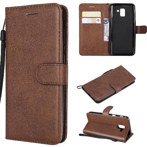 Flip Étui Pour Samsung Galaxy J6 2018 Couleur Solide Classique Cuir De Haute Qualité Étui De Téléphone Portefeuille D'affaires Avec Fente Pour Carte - Le Brun