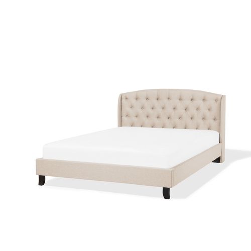 Lit Double En Tissu Beige 140x200 Cm Bordeaux