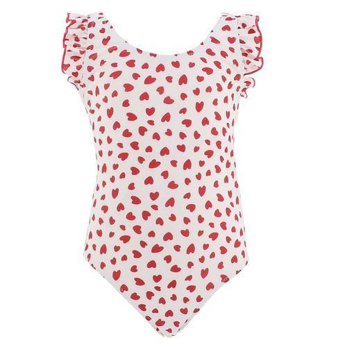 Maillot De Bain 1 Pièce Lagon Bleu Ninon Coeurs 1p Fille Blanc