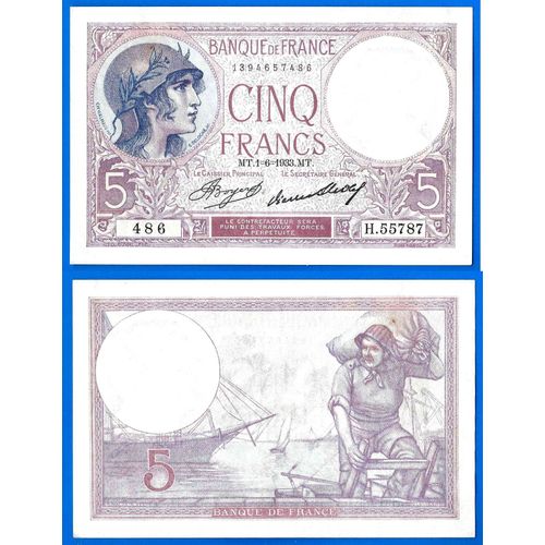 France 5 Francs 1933 Violet Billet Franc Frs Frc Frcs