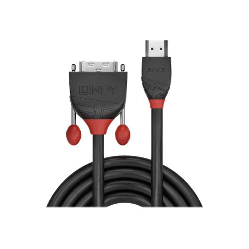 Lindy Black Line - Câble adaptateur - liaison simple - HDMI mâle pour DVI-D mâle - 5 m - triple blindage - noir - rond, vis moletées