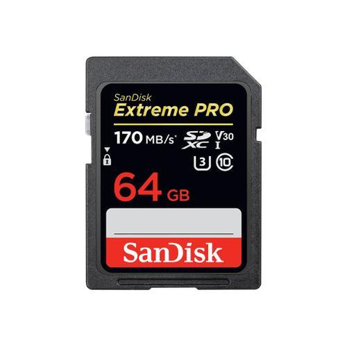 Carte mémoire SDXC SanDisk Extreme PRO 64 Go jusqu'à 170 Mo/s, Classe 10, U3, V30, 4K UHD