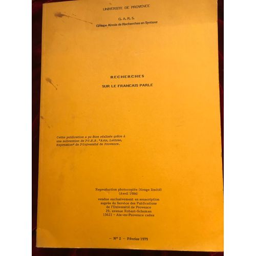 Recherches Sur Le Français Parlé. N° 2