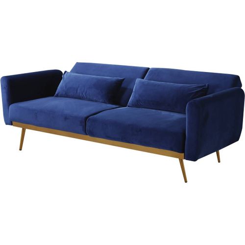 Canapé Clic Clac En Velours "Donia" - 203 X 81 X 83 Cm - 3 Places - Bleu Foncé