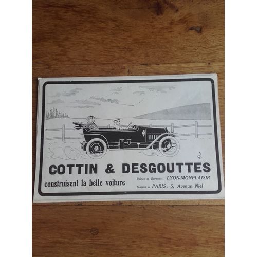 Publicité Années 1914 À 1918 Automobiles Cottin & Desgouttes La Plus Belle Voiture