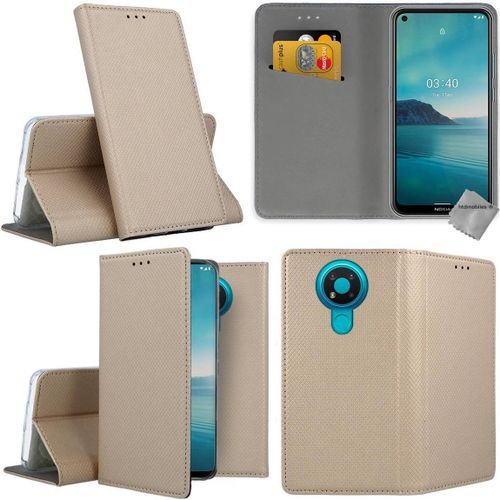 Housse Etui Coque Pochette Portefeuille Pour Nokia 3.4 + Verre Trempe - Or Magnet