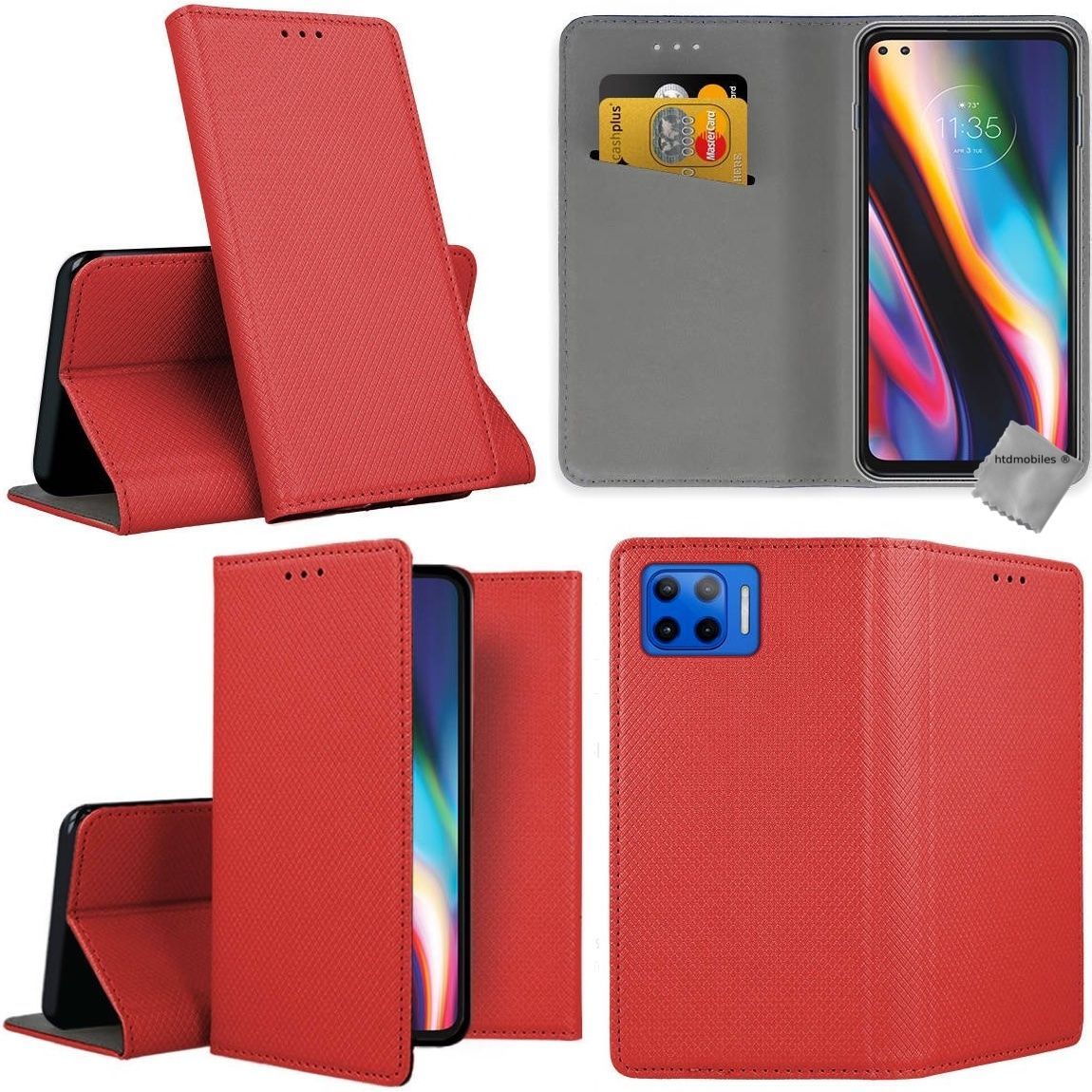 Housse Etui Coque Pochette Portefeuille Pour Motorola Moto G 5g Plus + Film Ecran - Rouge Magnet