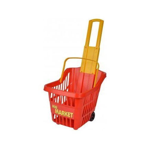 Chariot Panier A Roulettes Supermarche Enfant - H Poignee 54 Cm - Coloris Rouge - Jouet D'imitation - Enfant - Course - Supermarche - Epicerie