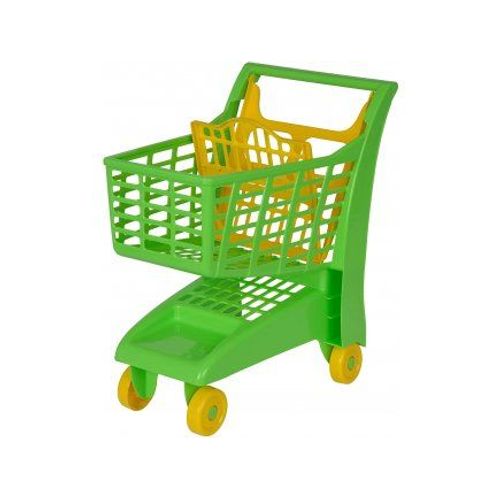 Chariot Supermarche Vet Et Jaune - H Poignee 47cm - Panier A Roulettes Superette - Jouet Imitation Enfant - Course