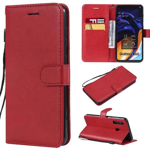 Flip Étui Pour Samsung Galaxy A60/M40 Couleur Solide Classique Cuir De Haute Qualité Avec Fente Pour Carte Étui De Téléphone Portefeuille D'affaires - Rouge