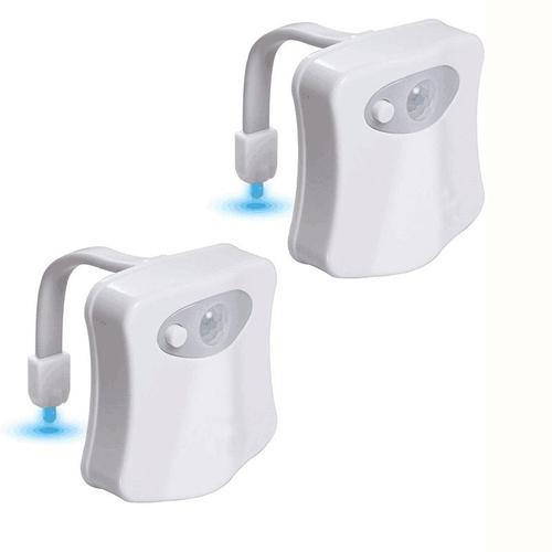 2 Pièces Lampe De Toilette Veilleuse Led Détecteur De Mouvement Éclairage Plastique Wc/Salle De Bain/Cuvette 8 Changement De Couleur