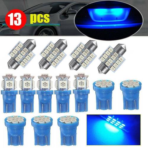 Lumières Led Bleues Pour Intérieur De Voiture, 13 Pièces, Lampe Décorative, Dôme, Carte, Porte, Plaque D'immatriculation, Ampoules, Produits Automobiles