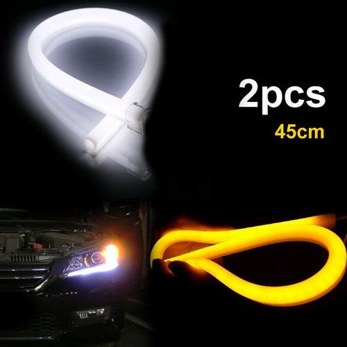 Bande Lumineuse Flexible À Led Pour Voiture, Tube Flexible, Drl, Clignotant À Bascule, 2 Pièces, Blanc, Jaune, Accessoires Extérieurs De Voiture, 45cm