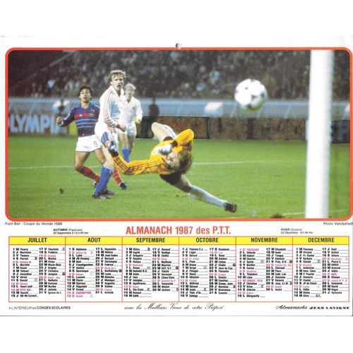 Calendrier Almanach Ptt 1987 Recto Rugby Tournoi 5 Nations Verso Football Coupe Du Monde 1986
