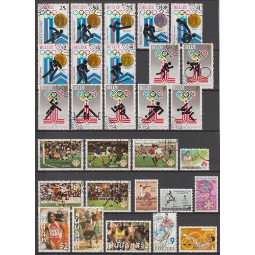 Lot Thème "Sports" (Jeux, Football, Tennis, Moto...), 50 Timbres Différents Oblitérés.