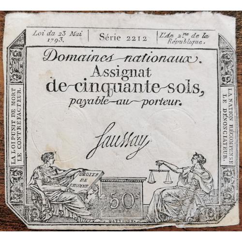 Assignat 50 Sols - 23 Mai 1793 - Série 2212 - Domaine Nationaux - Saussay