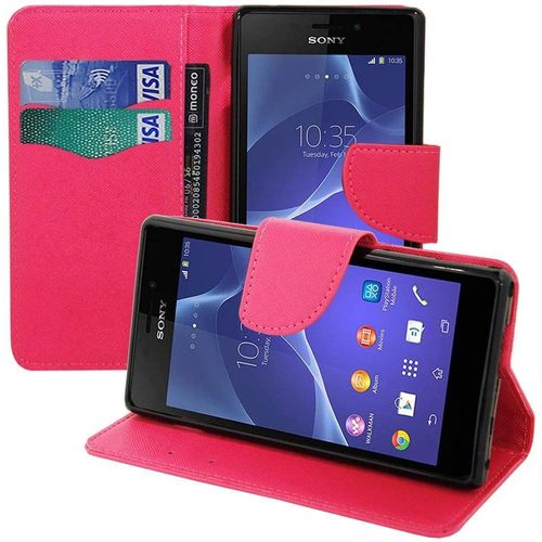 Etui Coque Housse Sony Xperia M2, Etui Portefeuille Support Video Cuir Pu Effet Tissu Couleur Rose